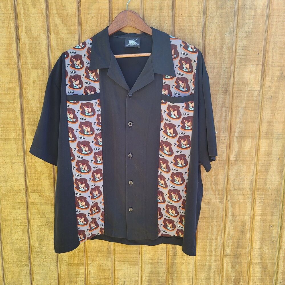 Habero Ashery SoCal Pin Up Dice Martini Glass Shirt Vintage Black Mens Size L